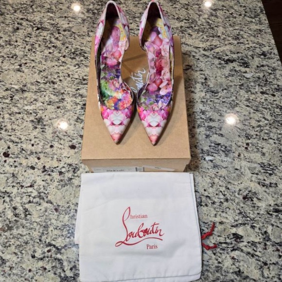 NEW Christian Louboutin Iriza 100 d’Orsay Pump in Silk Floral Print Size 37 - Picture 2 of 12